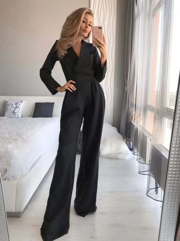 Women's long skirt jumpsuit slanted placket mid-waist temperament commuting jumpsuit_maomaolike.com