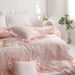 Wholesale INS Korean Style Girly Princess Simple Pure Full Cotton Ruched Ruffle Trim Four-Piece Set_maomaolike.com