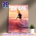 Surfing Themed Painting Poster, Vibrant Sunset Coastal Scene Poster, Features Dynamic Surfer Performing Trick In Pink-hued Waves, Adds Energetic_maomaolike.com