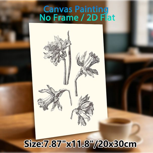 Daffodil Botanical Painting Poster, Monochrome Hand-drawn Sketch Poster, Delicate Detailed Floral Artwork, Ideal For Living Room, Bedroom & Office_maomaolike.com