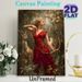 Mythological Huntress Painting Poster, Vintage Oil Style Forest Scene Poster, Elegant Huntress In Red Dress With Bow And Deer, Tasteful Decorative_maomaolike.com