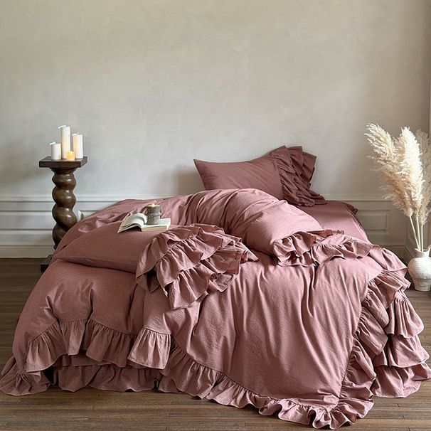 Wholesale INS French Retro Multi-layer Lace Pure Four-piece Princess Style Full Washed Cotton Bed Skirt 4-piece Set_maomaolike.com