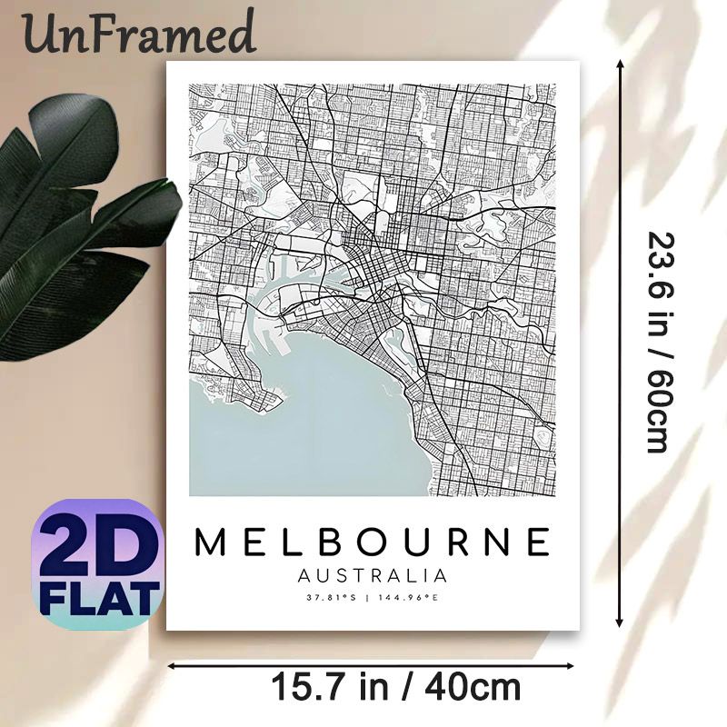 Melbourne City Map Painting Poster, Minimalist Line Art Urban Map Poster, Clear Detailed Geographic Layout, Ideal For Home Office And Living Room Wall_maomaolike.com