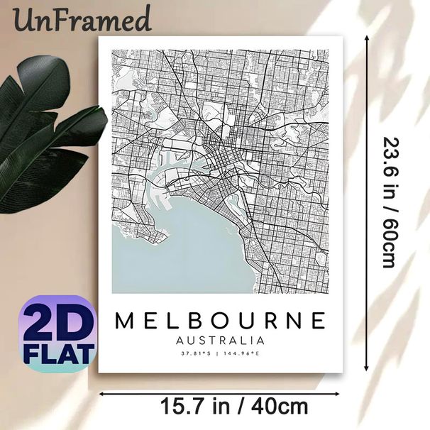 Melbourne City Map Painting Poster, Minimalist Line Art Urban Map Poster, Clear Detailed Geographic Layout, Ideal For Home Office And Living Room Wall_maomaolike.com
