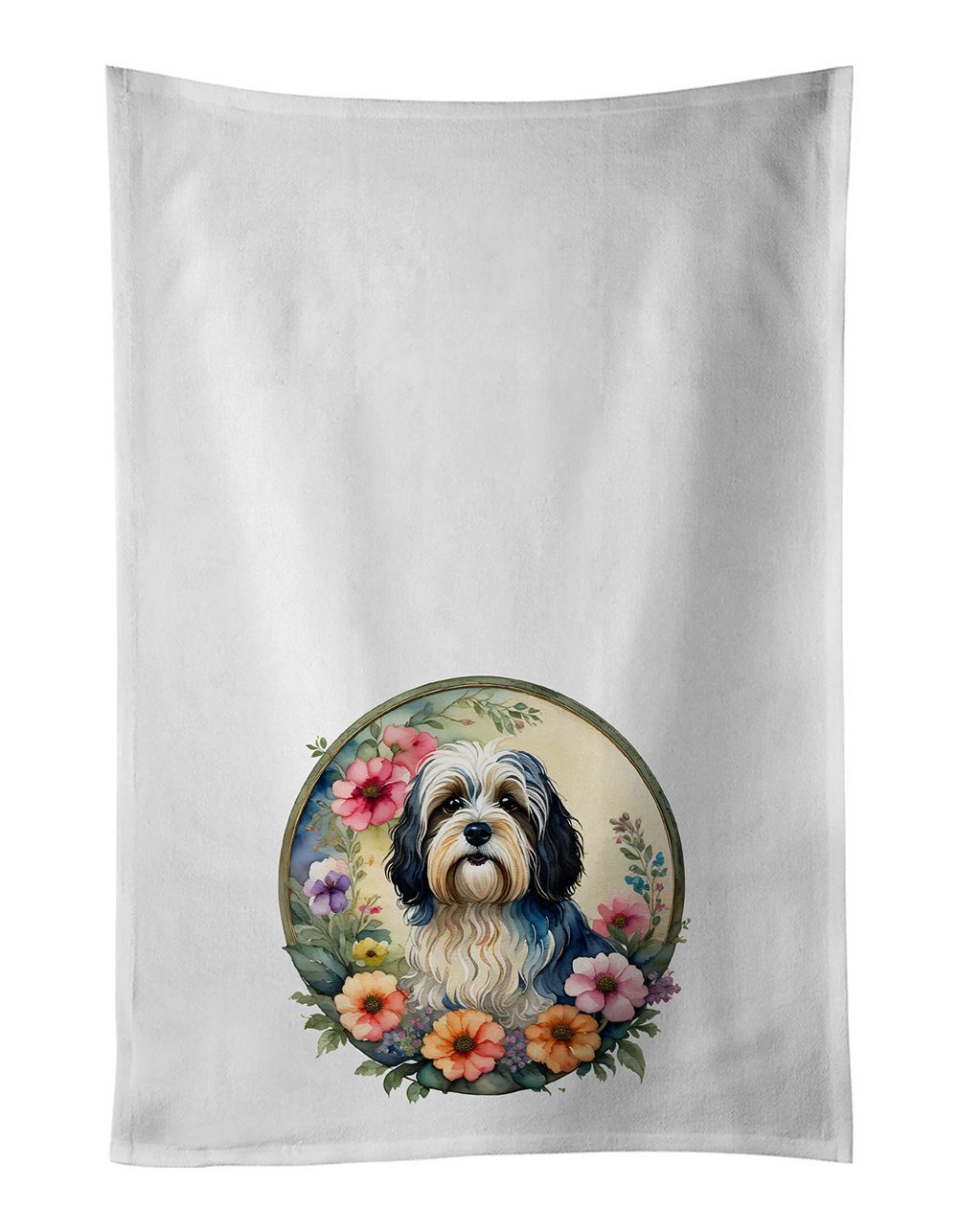 Havanese And Flowers Kitchen Towel Set Of 2 White Dish Towels Decorative Bathroom Hand Towel For Hand, Face, Hair, Yoga, Tea, Dishcloth, 19 X 28", White_maomaolike.com
