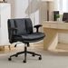 Cross Legged Chair With Flip-Up Armrests Leather, Cross Legged Office Chair On Wheels, Comfy Swivel Chair With Wide Seat For Home Office, Vanity, Ergonomic Desk Chair Adjustable, Black_maomaolike.com