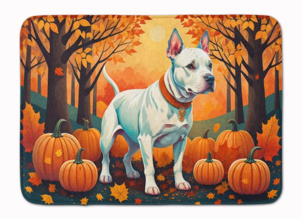 White Pit Bull Terrier Fall Memory Foam Kitchen Mat Machine Washable Anti-Fatigue Mat Cushion Comfort Bath Mat Or Kitchen Rug_maomaolike.com
