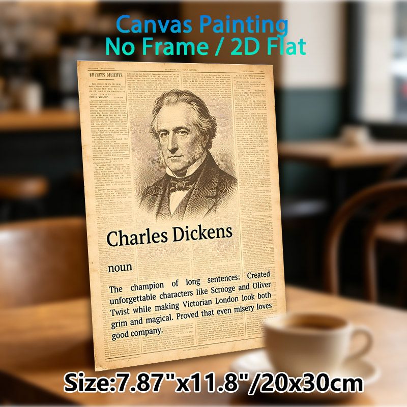 Charles Dickens Themed Painting Poster, Vintage Newspaper-style Monochrome Poster, Highlights Iconic Literary Characters & Victorian London Vibe_maomaolike.com