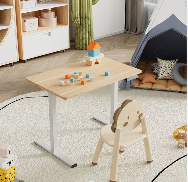 Electric Standing Desk Whole Piece Adjustable Height Desk Home Office Computer Workstation Sit Stand Up Desk (White Frame + Maple Top)_maomaolike.com