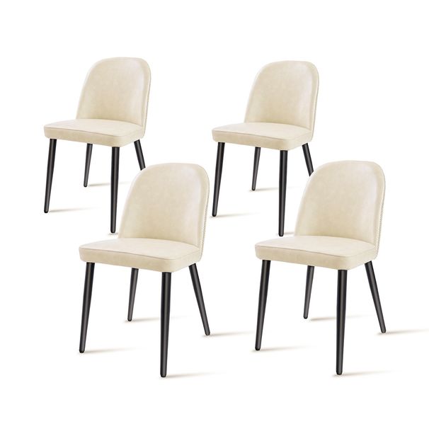 Beige Leather Identities Chair With Metal Legs, Armless Chair Set Of 4 For Kitchen, Restaurant, Living, Meeting Room_maomaolike.com
