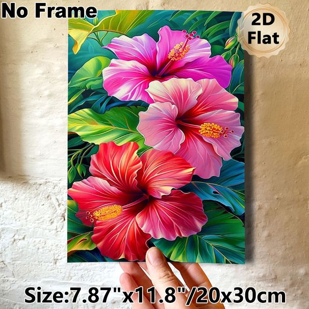 Hibiscus Themed Painting Poster, Vibrant Colorful Tropical Floral Poster, Features Vivid Hibiscus Blooms With Lush Green Foliage, Ideal For Living_maomaolike.com