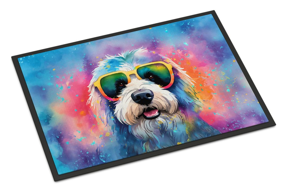 Old English Sheepdog Hippie Dawg Doormat Front Door Mat Indoor Outdoor Rugs For Entryway, Non Slip Washable Low Pile, 24H X 36W_maomaolike.com