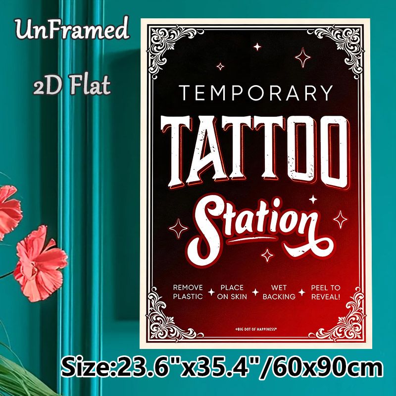 Temporary Tattoo Station Painting Poster, Vintage Retro Typographic Poster, Eye-catching Decorative Sign Suitable For Party, Event And Entertainment_maomaolike.com