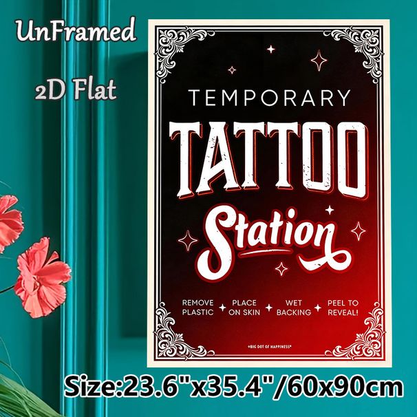 Temporary Tattoo Station Painting Poster, Vintage Retro Typographic Poster, Eye-catching Decorative Sign Suitable For Party, Event And Entertainment_maomaolike.com