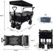 Collapsible Wagon Heavy Duty Folding Wagon Cart With Removable Canopy, 4" Wide Large All Terrain Wheels, Brake, Adjustable Handles,Cooler Bag Utility Carts For Outdoor Garden Beach_maomaolike.com