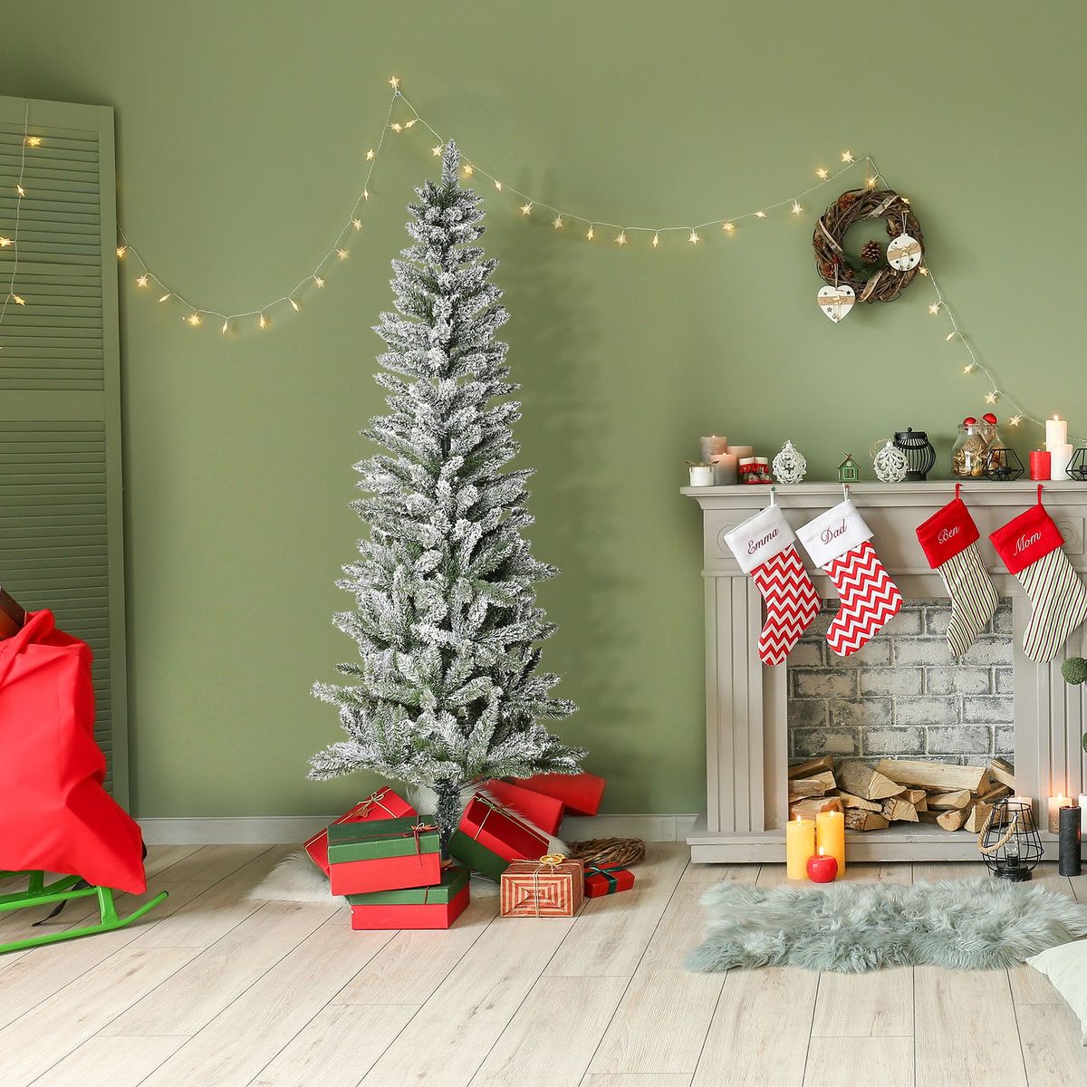 6 Ft Unlit Snow-Flocked Slim Pine Artificial Christmas Tree With Realistic Branches And 394 Tips_maomaolike.com