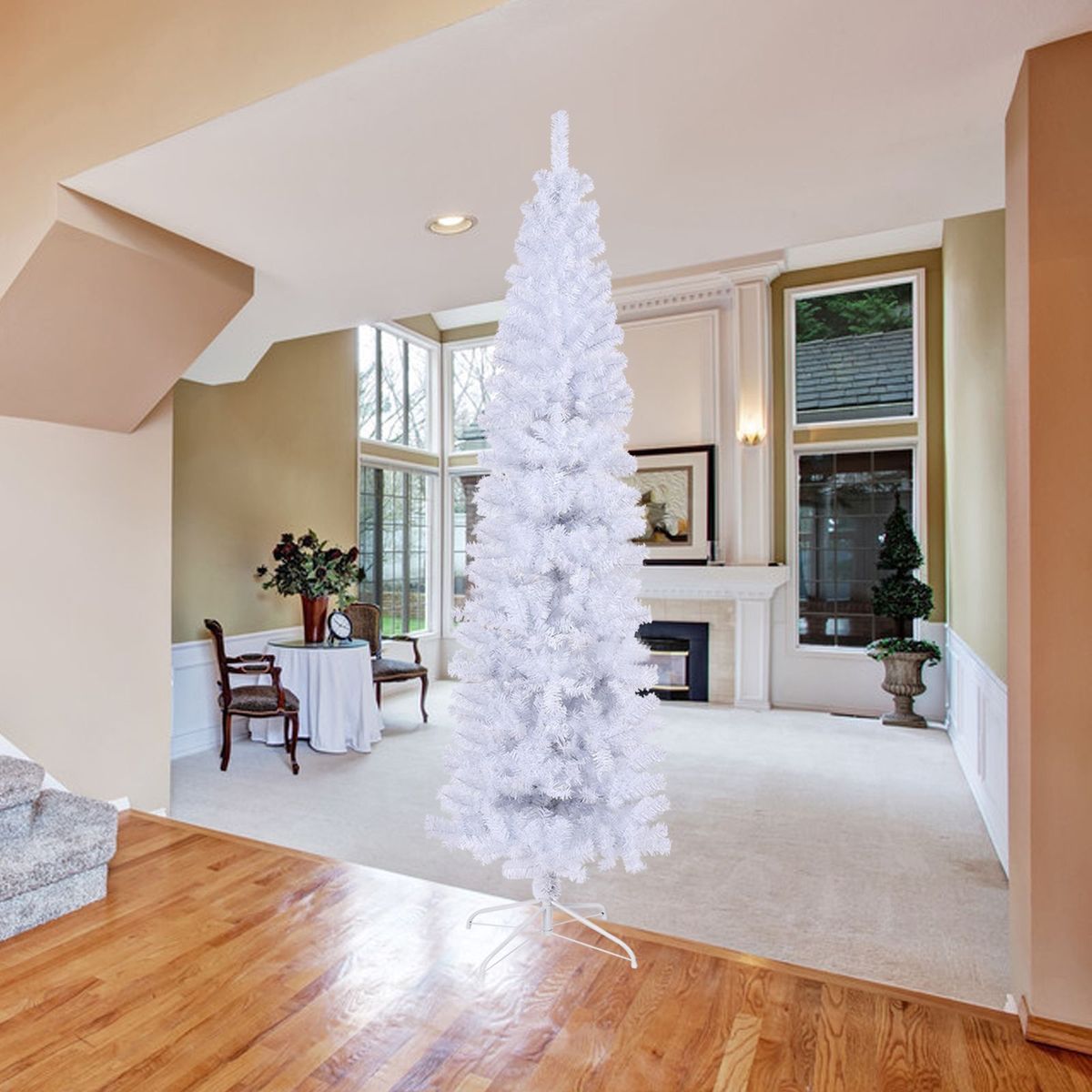 7.5FT White Slim Artificial Christmas Tree Includes Foldable Metal Stand_maomaolike.com