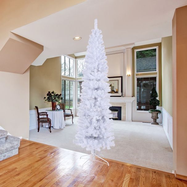 7.5FT White Slim Artificial Christmas Tree Includes Foldable Metal Stand_maomaolike.com