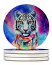 Hippie Animal White Tiger Large Sandstone Coasters Pack Of 4 Absorbent Round Coasters Decor Gifts For Men Or Women, 4 In, Multicolor_maomaolike.com