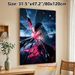 Anime Warrior Girl Painting Poster, Vibrant Shattered Glass Effect Anime Style Poster, Striking Dark-haired Warrior With Glowing Pink Blade_maomaolike.com