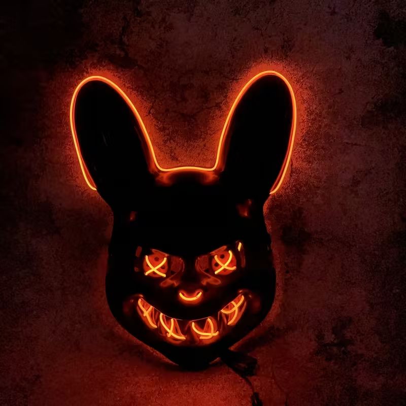Glowing Rabbit & Bear Black Mask - Spooky Halloween & Easter Carnival Costume Accessory, Battery-Operated (AA) PP Material, Ideal For Scary Dress-Up_maomaolike.com