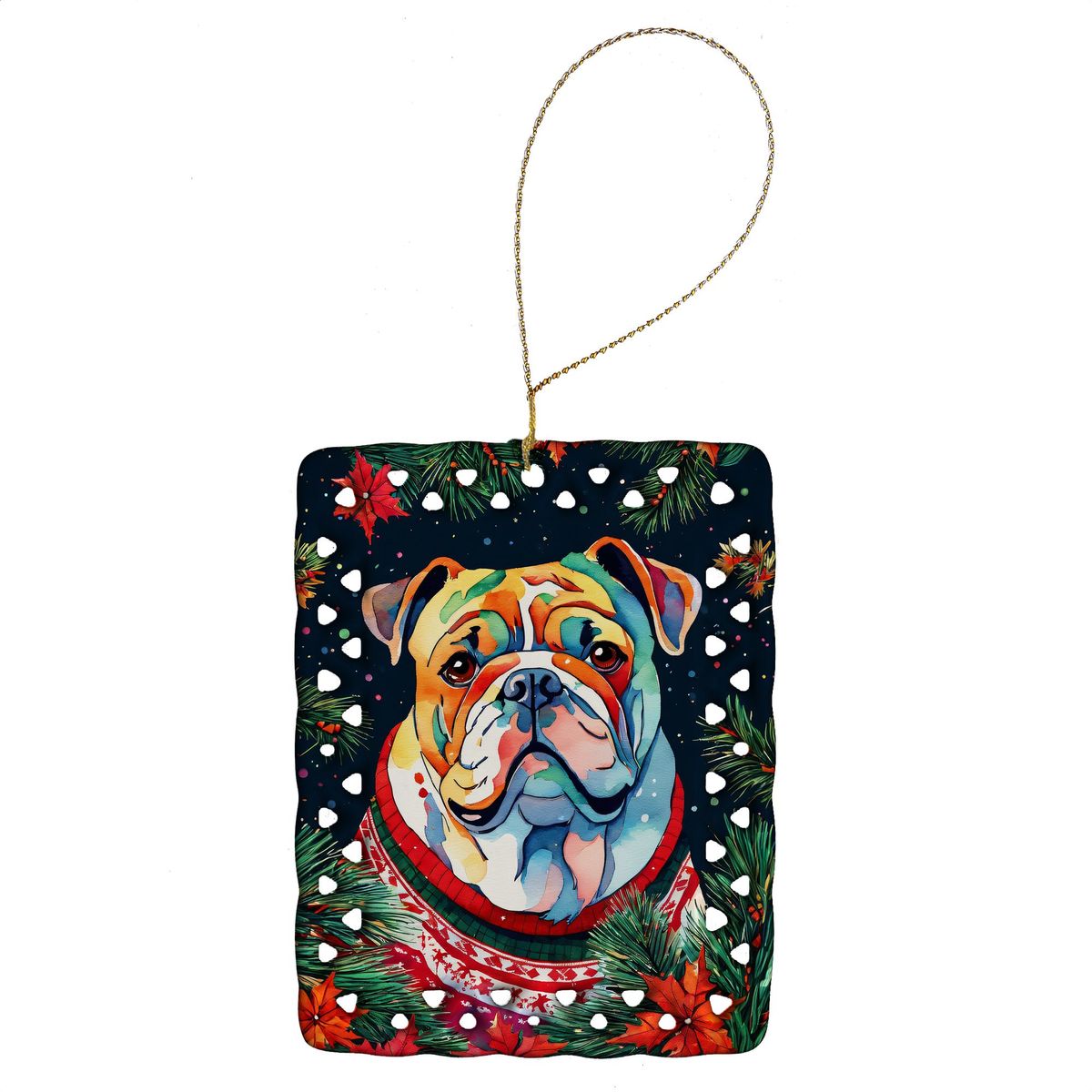 English Bulldog Christmas Porcelain Ornament Christmas Tree Hanging Decorations For Home Christmas Holiday, Rectangle, Gift, Multicolor_maomaolike.com
