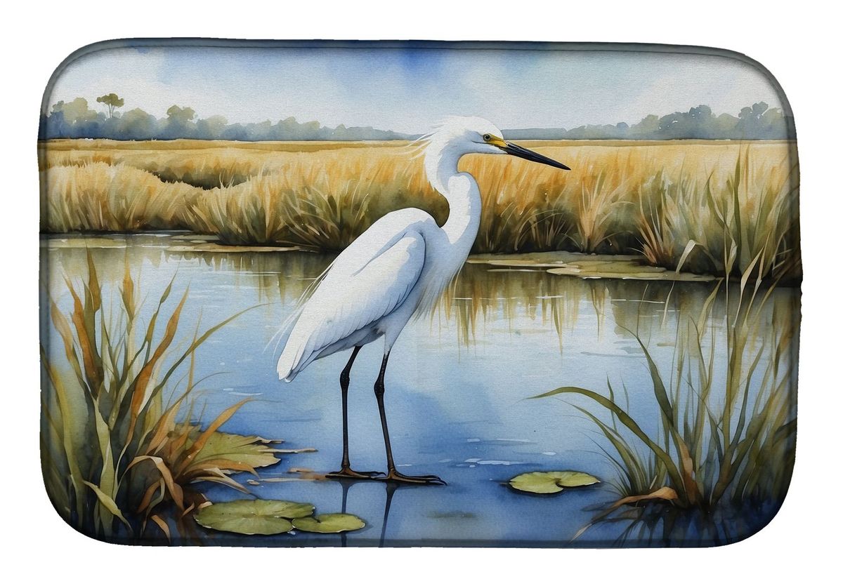 Snowy Egret In Coastal Marshes Dish Drying Mat Absorbent Dish Drying Mat Pad For Kitchen Counter Dish Drainer Mat For Countertop, 14 X 21", Multicolor_maomaolike.com
