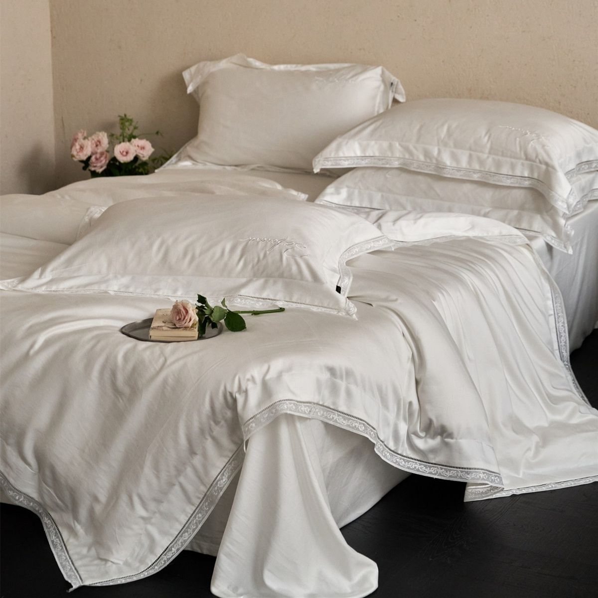 SOLARANA Yilan Poetry Soft Yarn LF Ultra-fine Denier Tencel Brushed Four-piece Set Misty Feather Cotton Bedding_maomaolike.com