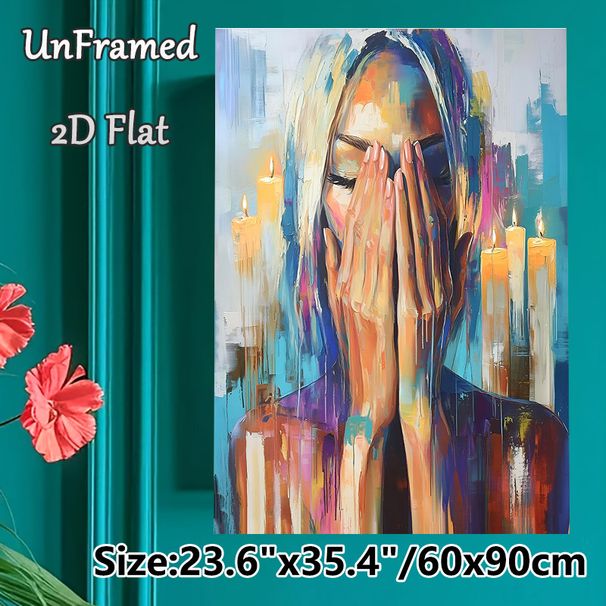 Abstract Woman & Candle Painting Poster, Vibrant Bold Brushstroke Abstract Artwork Poster, Artistic Decorative Piece Suitable For Living Room, Bedroom_maomaolike.com