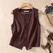 Women's Clothing new fashion short cotton and linen vest single layer vest retro casual ladies sleeveless cardigan top_maomaolike.com