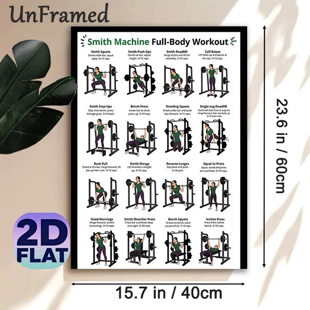 Smith Machine Full-Body Workout Painting Poster, Clear Illustrated Fitness Guide Poster, Detailed Exercise Instructions With Rep Counts, Ideal For_maomaolike.com