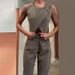 Women's Clothing solid color round neck button top temperament straight pants suit_maomaolike.com