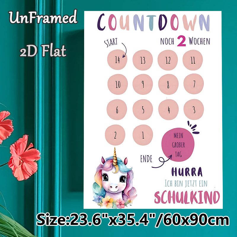 Unicorn Themed Countdown Painting Poster, Soft Watercolor Style Poster, Pastel-colored Countdown Chart With Cute Unicorn, Practical Tool For Counting_maomaolike.com