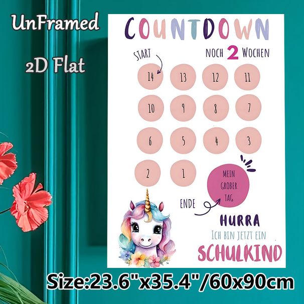 Unicorn Themed Countdown Painting Poster, Soft Watercolor Style Poster, Pastel-colored Countdown Chart With Cute Unicorn, Practical Tool For Counting_maomaolike.com