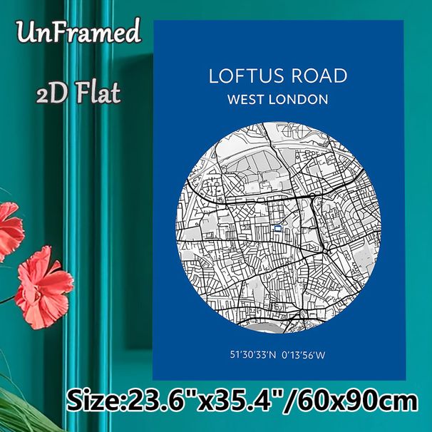 Loftus Road West London Map Painting Poster, Minimalist Line Art City Map Poster, With Precise Coordinate Marking, Ideal For Home And Office Wall_maomaolike.com