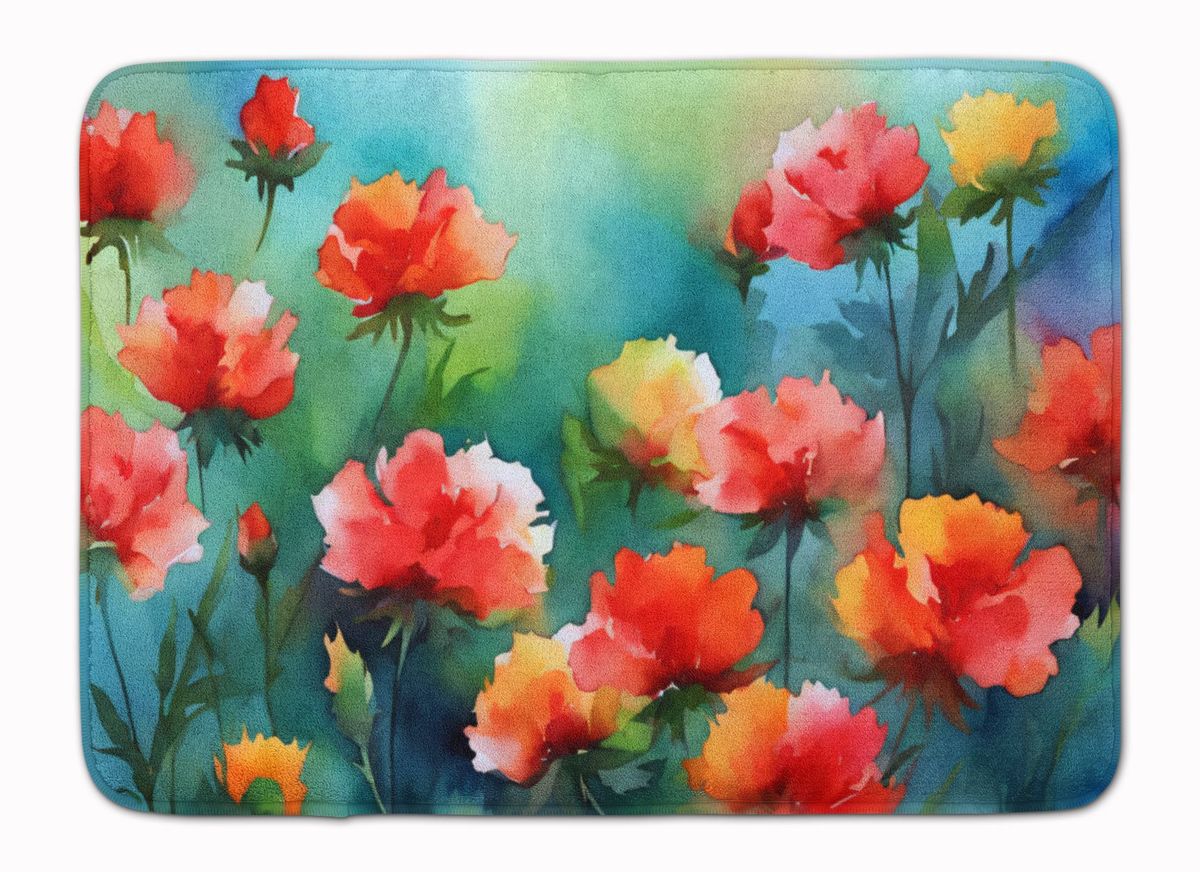 Ohio Scarlet Carnations In Watercolor Memory Foam Kitchen Mat Machine Washable Anti-Fatigue Mat Cushion Comfort Bath Mat Or Kitchen Rug_maomaolike.com