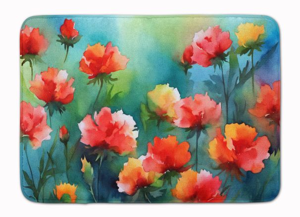 Ohio Scarlet Carnations In Watercolor Memory Foam Kitchen Mat Machine Washable Anti-Fatigue Mat Cushion Comfort Bath Mat Or Kitchen Rug_maomaolike.com