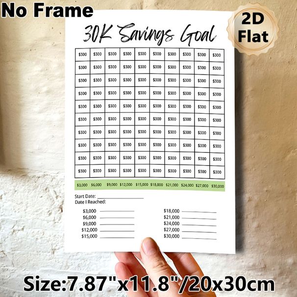 30K Savings Goal Painting Poster, Clear Minimalist Savings Tracking Chart Poster, Practical Tool To Plan And Monitor $30,000 Savings Progress, Ideal_maomaolike.com