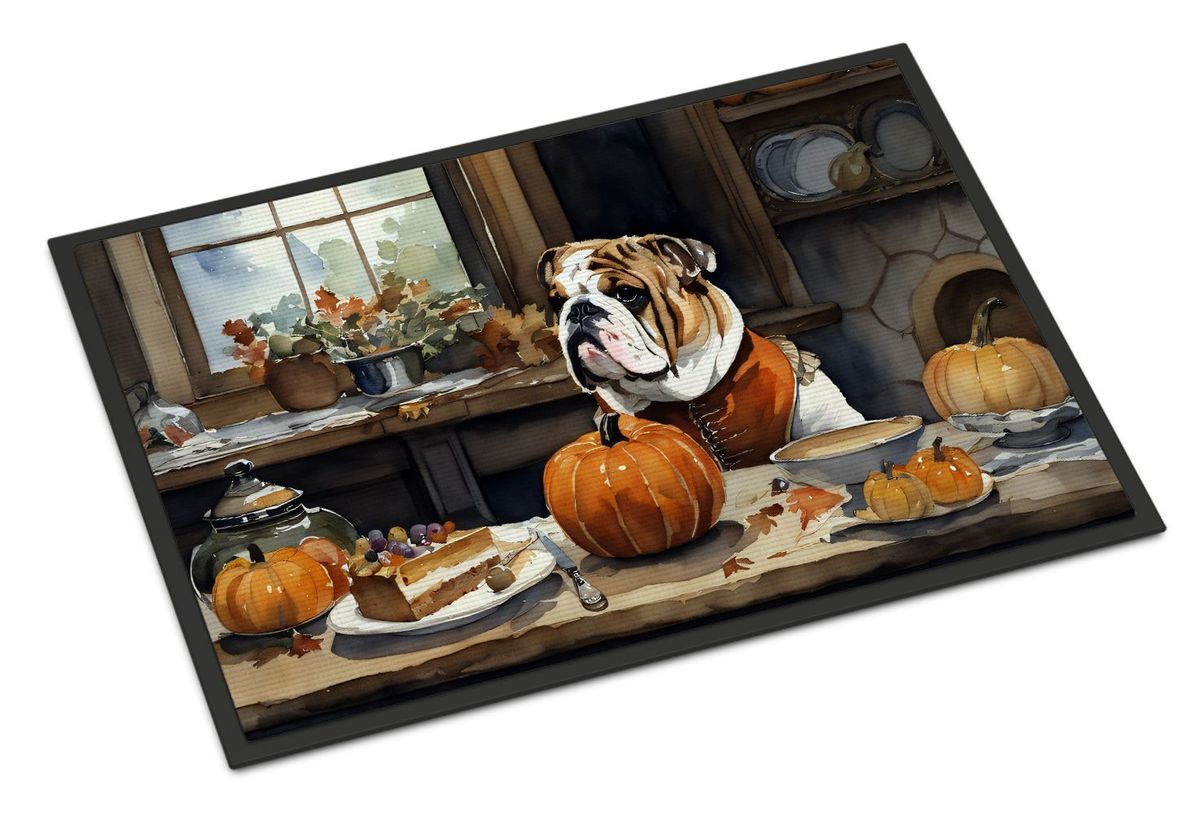 English Bulldog Fall Kitchen Pumpkins Doormat Front Door Mat Indoor Outdoor Rugs For Entryway, Non Slip Washable Low Pile, 24H X 36W_maomaolike.com