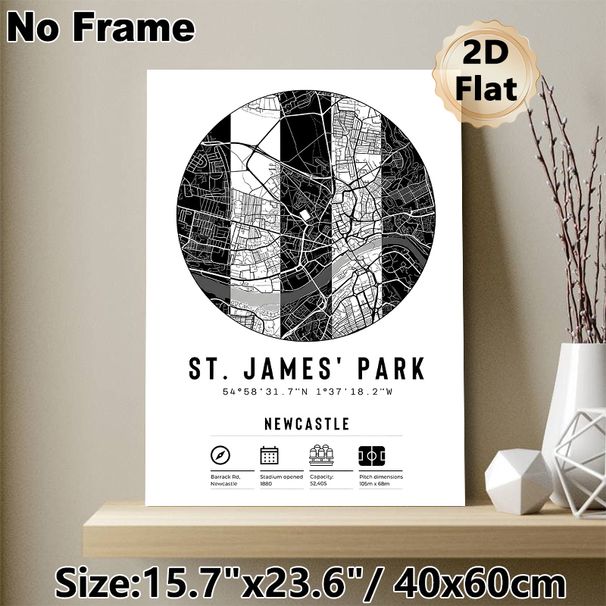 St. James' Park Map Painting Poster, Sleek Black & White Stadium Area Map Poster, Featuring Detailed Venue Specs, Perfect Wall Decor For Living Room_maomaolike.com