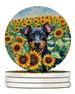 Terrier In Sunflowers Large Sandstone Coasters Pack Of 4 Absorbent Round Coasters Decor Gifts For Men Or Women, 4 In, Multicolor_maomaolike.com