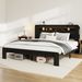 Bed Frame King Size, Wood Platform Bed Frame With Storage LED Light Headboard And 2 USB , Noise Free,No Box Spring Needed And Easy Assembly Tool,Large Under Bed Storage,Dark Black_maomaolike.com