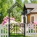 Metal Garden Arch With Gate W58.07*H97.24 Climbing Plants Support Rose Arch Outdoor Black_maomaolike.com