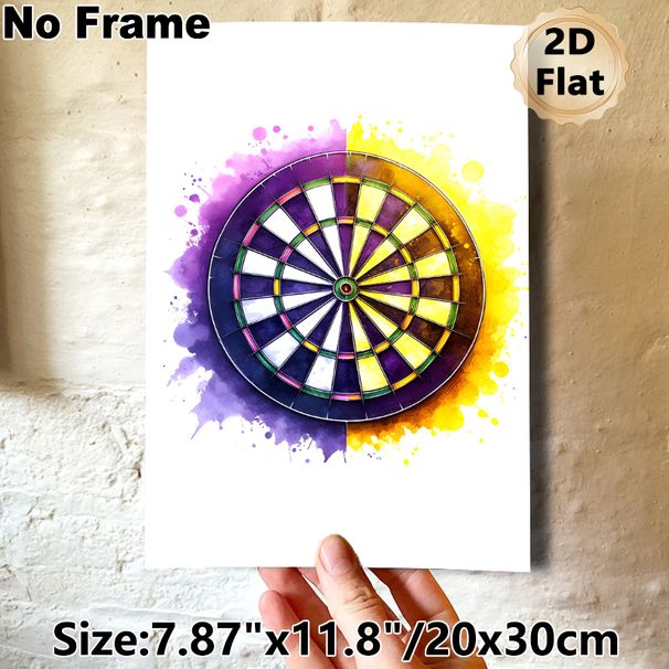 Dartboard Themed Painting Poster, Vibrant Watercolor Splash Style Dartboard Poster, Eye-catching Sports Decor Ideal For Game Room, Lounge Space_maomaolike.com