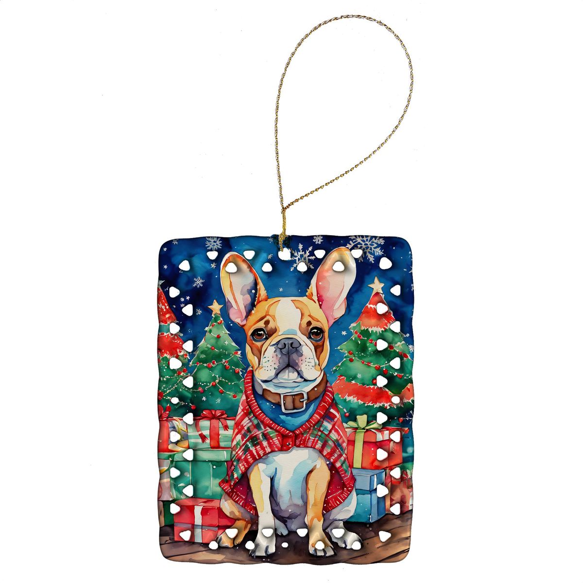 French Bulldog Christmas Porcelain Ornament Christmas Tree Hanging Decorations For Home Christmas Holiday, Rectangle, Gift, Multicolor_maomaolike.com