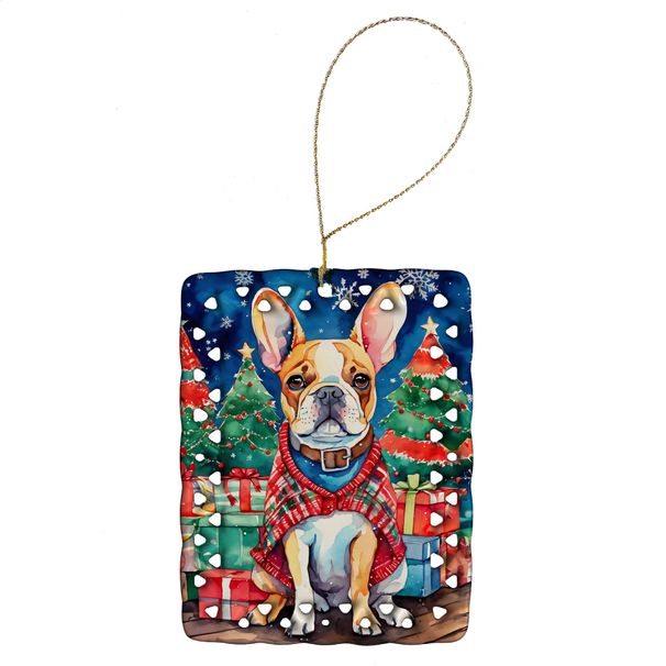 French Bulldog Christmas Porcelain Ornament Christmas Tree Hanging Decorations For Home Christmas Holiday, Rectangle, Gift, Multicolor_maomaolike.com