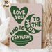Love You To The Moon And Saturn Painting Poster, Minimalist Retro Green Heart & Celestial Graphic Poster, Warm Romantic Decor Ideal For Bedroom_maomaolike.com