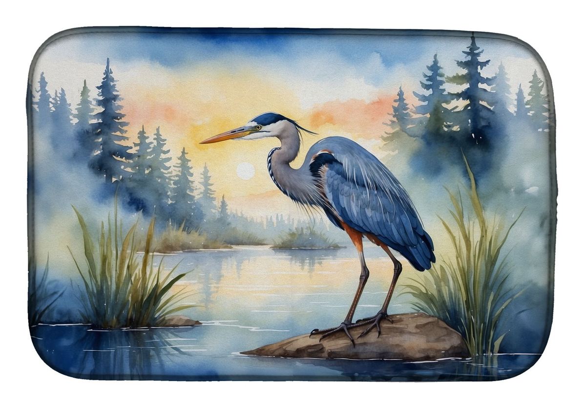 Blue Heron Emerging As The Day Fades Dish Drying Mat Absorbent Dish Drying Mat Pad For Kitchen Counter Dish Drainer Mat For Countertop, 14 X 21", Multicolor_maomaolike.com