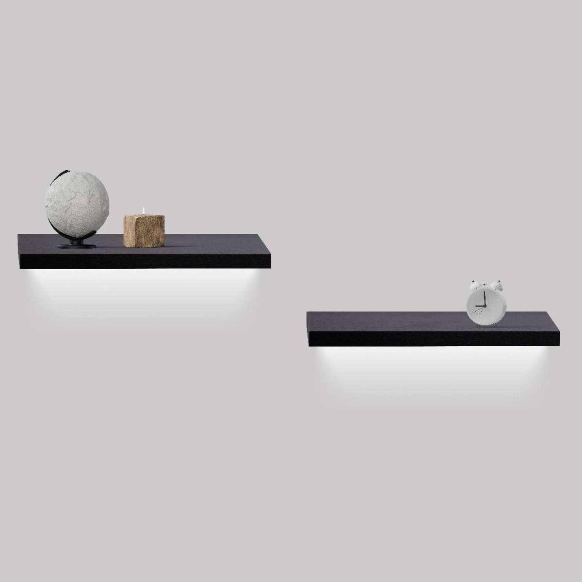 Floating Shelves 18.11" Wall Mounted Wood Shelves For Bathroom, Bedroom, Living Room, Kitchen, Hanging Shelf For Books/Storage/Decor With Invisible Brackets, Built-in LED Lighting, Black_maomaolike.com