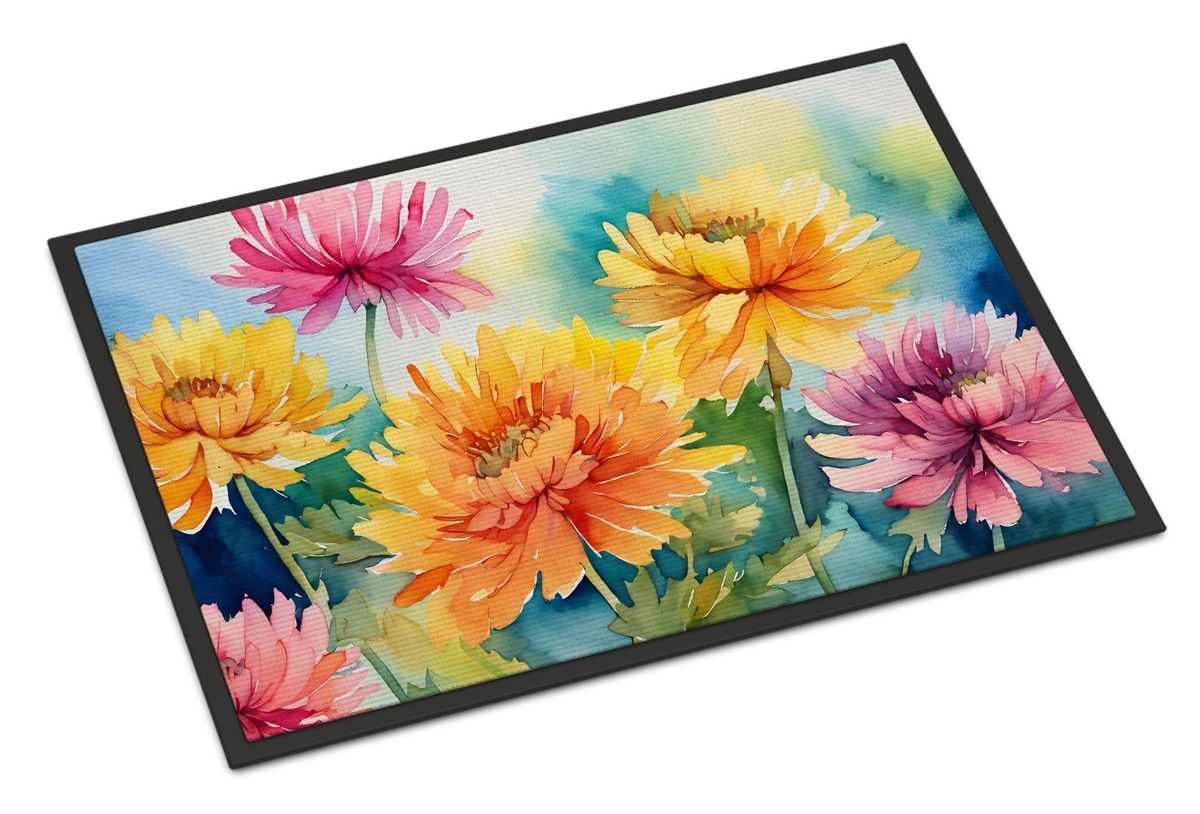 Chrysanthemums In Watercolor Doormat Front Door Mat Indoor Outdoor Rugs For Entryway, Non Slip Washable Low Pile, 24H X 36W_maomaolike.com